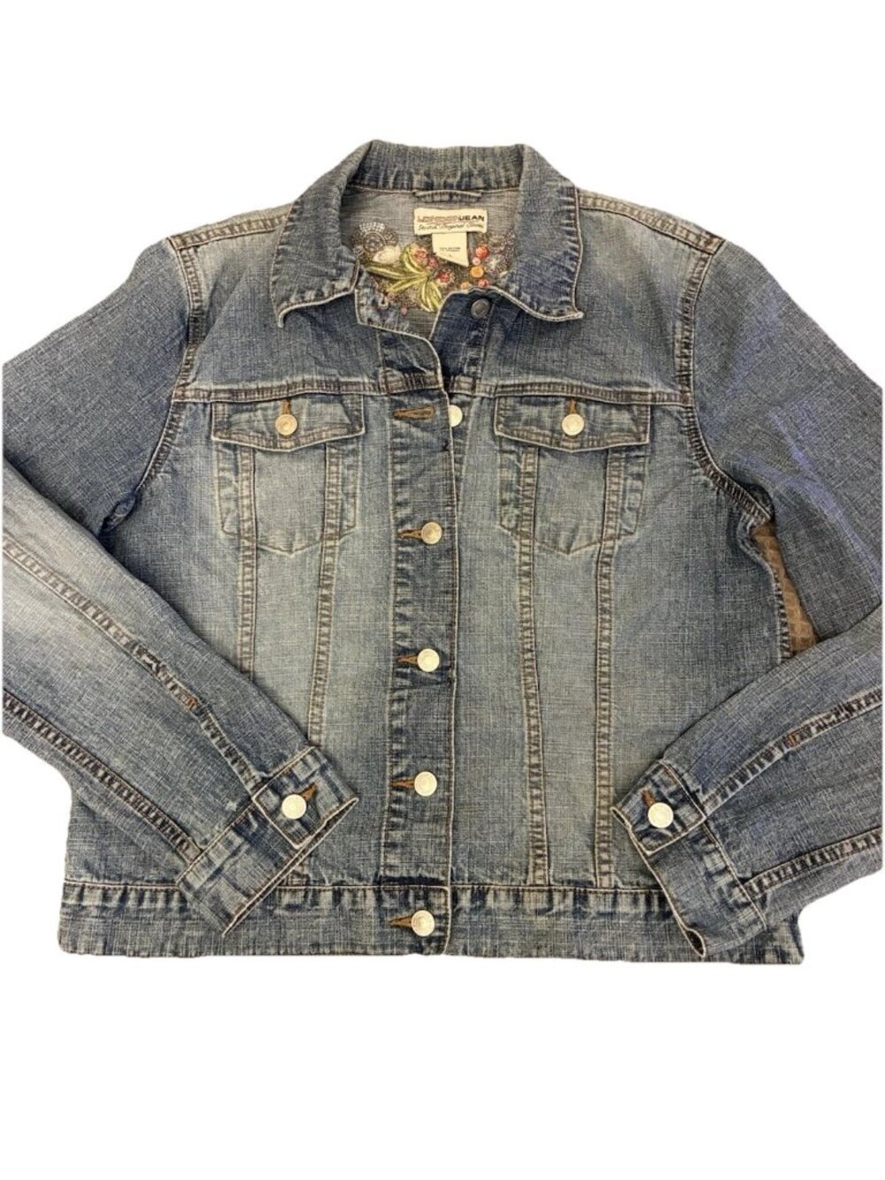 VTG Victoria Secret Moda International floral Imported Denim shirt Jacket Boho L